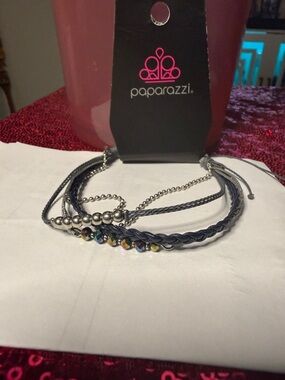 paparazzi Black Braided Multi-Strand Bracelet with Iridescent Beads